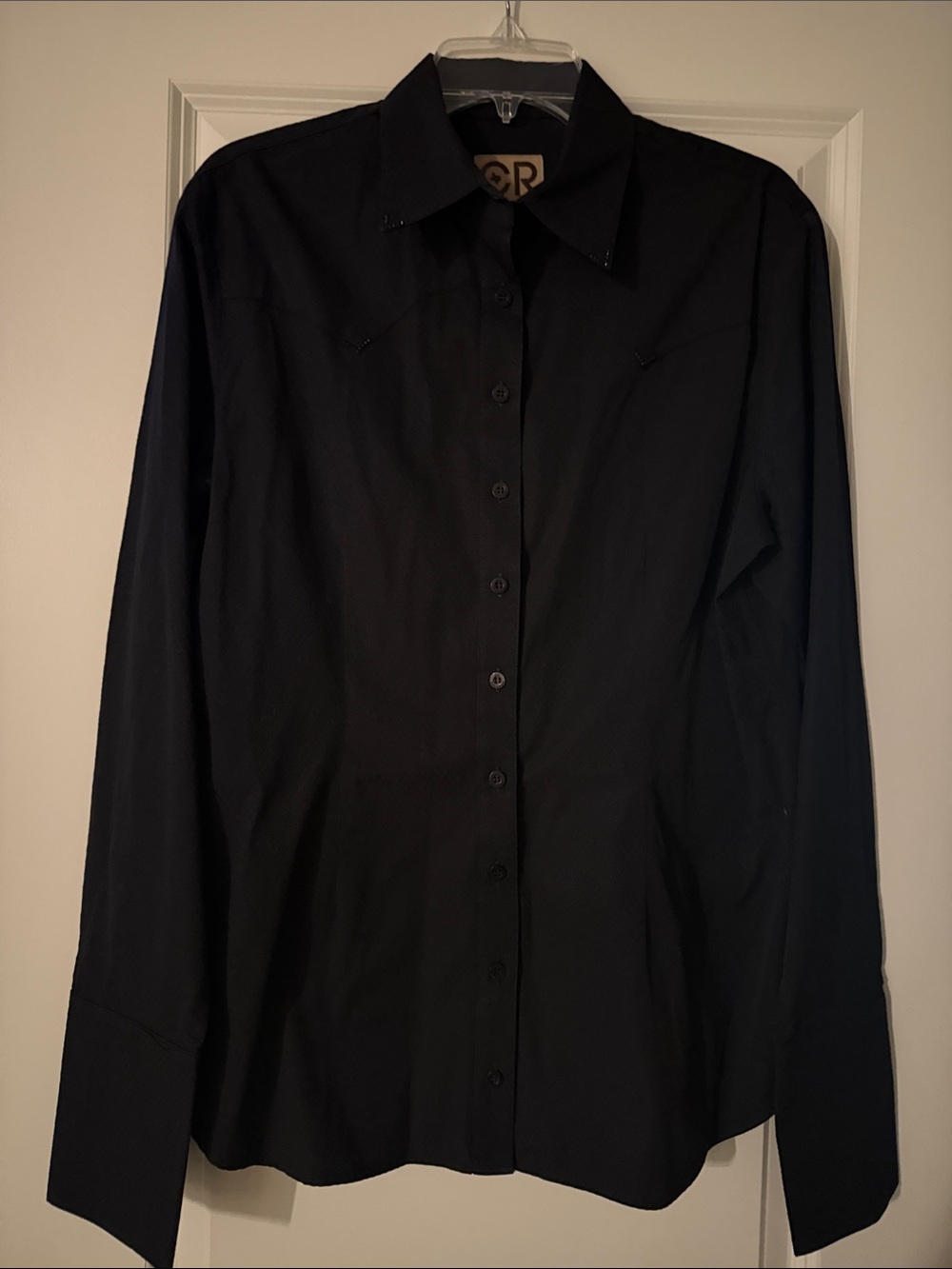 CR RanchWear Western Ranch Button Down Show Top Shirt Black Bling Women’s L